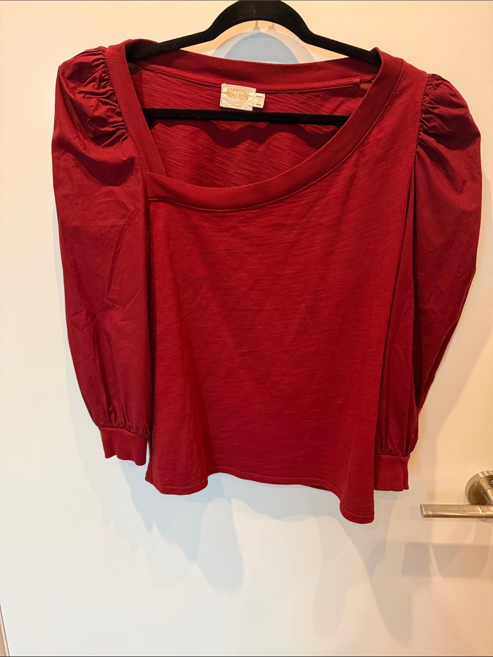Nation LTD Deep Red Puff-Sleeve Scoop Neck Top